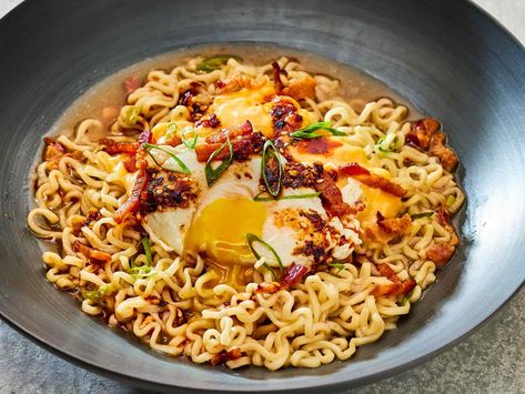 Breakfast Ramen Brings New Meaning to a Bacon, Egg, and Cheese Breakfast Ramen Recipe, Breakfast Ramen, Yakisoba Recipe, Bowls Recipes, Pancakes For Dinner, Breakfast Meals, Pork Bacon, Bacon Egg And Cheese, Egg And Cheese