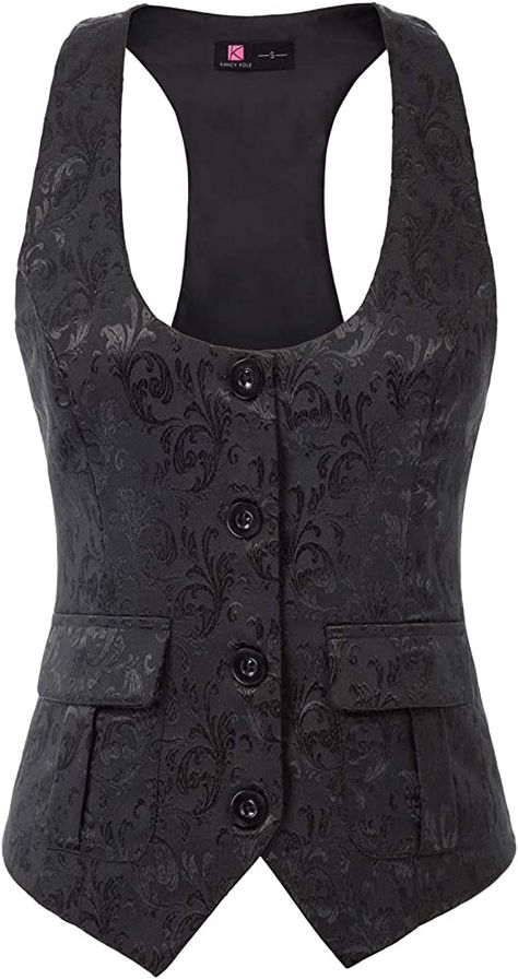 KANCY KOLE Women Dressy Vest Slim Fit Waistcoat Casual Racerback Vest Victorian Tops (Black, S) at Amazon Women's Coats Shop Suit Vest Women, Dressy Vest, Waistcoat Outfit, Women Waistcoat, Black Suit Vest, Steampunk Vest, Steampunk Jacket, Womens Waistcoat, Black Waistcoat