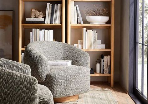 17 Comfy Swivel Chairs That Will Definitely Make A Statement | HuffPost Life Rounded Chairs Living Room, Living Room With Couch And 2 Swivel Chairs, Swivel Bucket Chairs, Swivel Chair Reading Nook, Comfortable Swivel Chair, Comfy Swivel Chair Living Room, Small Swivel Chairs For Living Room, Armchair For Small Spaces, Accent Chairs Swivel