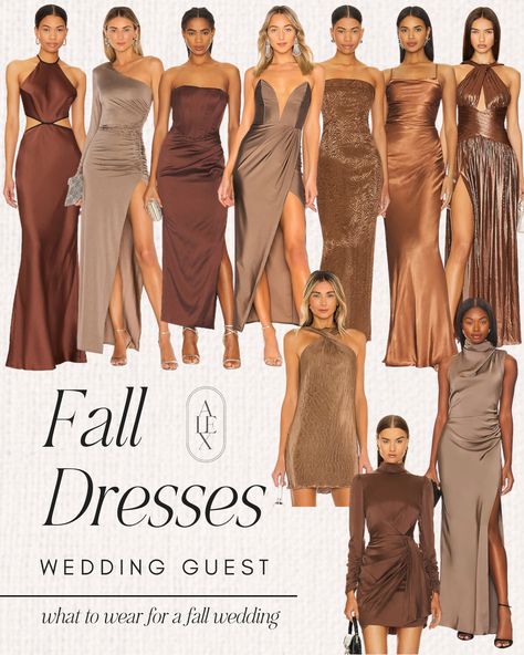 Do you have an upcoming fall wedding!? Dallas based lifestyle and fashion influencer, Alex Malek, is sharing her top picks for formal fall wedding guest dresses here! Shop all her favorite chocolate brown wedding guest dresses for Fall on LTK! Wedding Guest Brown Outfit, Brown Dress For Wedding Guest, Brown Wedding Dress Guest, Winter Wedding Guest Outfit Cocktail, Chocolate Brown Wedding Guest Dress, Fall Wedding Attire Guest Dresses, Brown Dress Formal Classy, Brown Wedding Guest Outfit, Brown Wedding Outfit