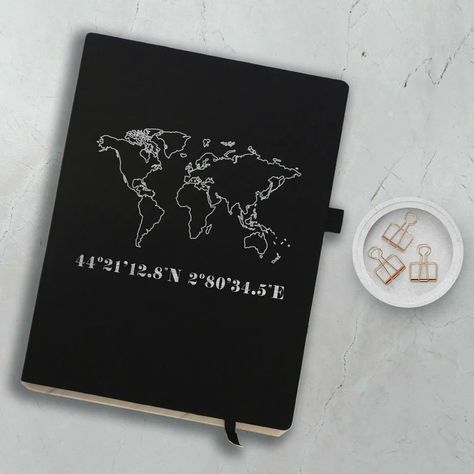 WEDDING GIFT IDEA! Our leather map and coordinate notebook makes a fantastic wedding gift. Why not have it personalised with the bride and grooms honeymoon destination? . . . . . . . . . . . . . #notebook #journal #smallbusiness #journaling #journalinspiration #weddinggifts World Map Illustration, Map Notebook, Travel Themed Gifts, Map Illustration, 5th Wedding Anniversary, Wedding Mementos, Minimalist Gifts, Ribbon Bookmarks, Illustrated Map