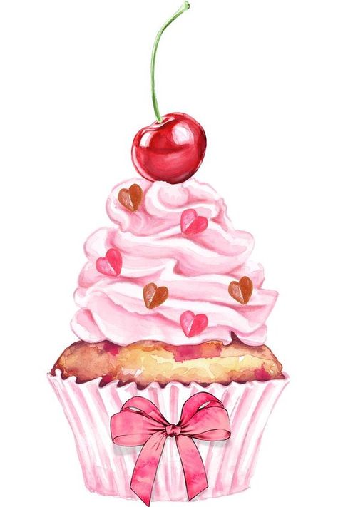 Easy Watercolor Painting Ideas, Watercolor Painting Ideas For Beginners, Cupcake Vintage, Beautiful Watercolor Paintings, Easy Watercolor Painting, Watercolor Painting Ideas, Cupcake Drawing, Painting Ideas For Beginners, Food Artwork