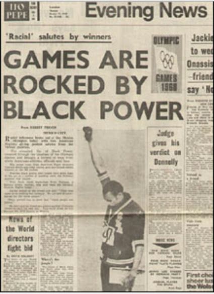 Forty eight 48 years ago track stars John Carlos, and Tommie Smith shook the 1968 Olympics with their "BLACK POWER" salute during the playing of the American national anthem as they stood on the podium after winning their Olympic medals! Love Newspaper, Black Power Salute, 1968 Olympics, Newspaper Headlines, Black Panther Party, Historical Newspaper, Newspaper Article, Essay Help, Black Art Pictures