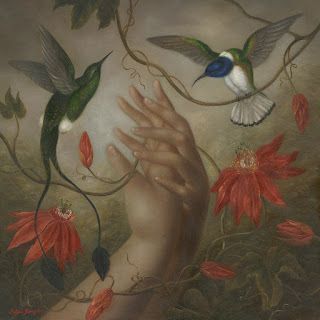 Fatima-Ronquillo-Clasped-Hands-with-Hummingbirds-and-Passiflora Fatima Ronquillo, Lotus Eaters, Christina Rossetti, Lovers Eyes, Magic Realism, Louise Bourgeois, Man Down, The Lotus, Old Master