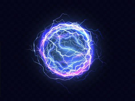 Powerful electrical discharge, lightning strike impact place realistic Free Vector Lightning Ball, Nerve Impulse, Lightning Background, Ball Lightning, Lightning Powers, Electric Energy, Ball Drawing, Super Powers Art, Lightning Strike