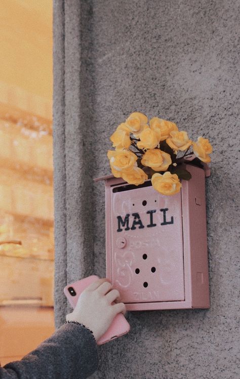 Pink Mailbox Aesthetic, Mailbox Aesthetic, Mailbox Photography, Pink Mailbox, Left On Read, Letters Aesthetic, Mailbox Flowers, City Cafe, Cafe Photography