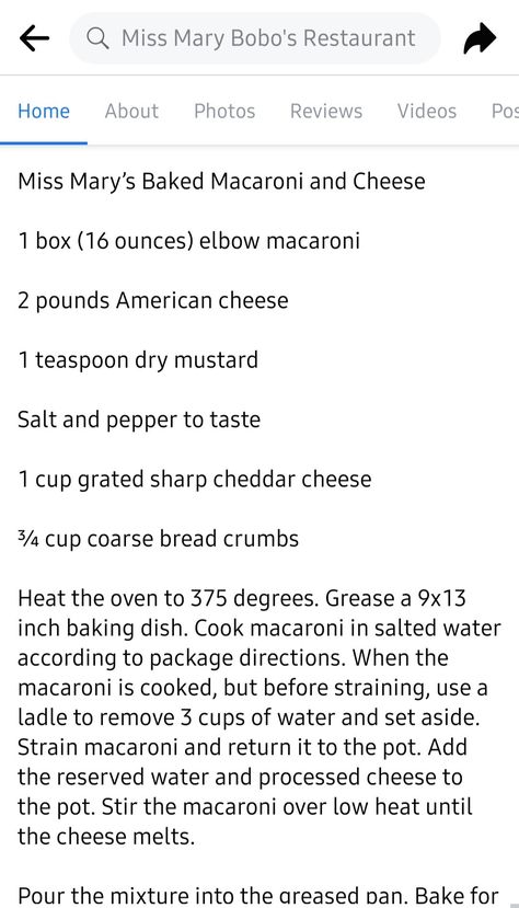 Miss Mary Bobo Recipes, Miss Mary, Baked Macaroni, Elbow Macaroni, American Cheese, Dry Mustard, Sharp Cheddar Cheese, Bread Crumbs, Macaroni And Cheese