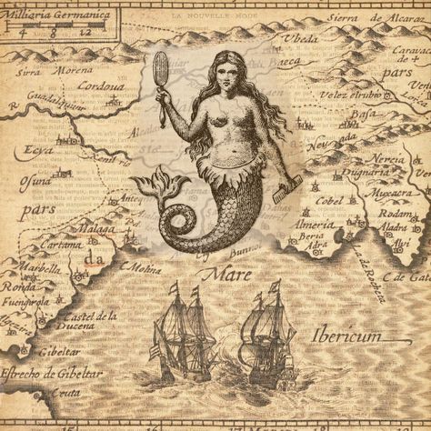 Vintage Old World Map Mermaid Free Stock Photo - Public Domain Pictures Pirate Illustration, Maps Aesthetic, Sea Map, Mermaid Illustration, Frog Illustration, Mermaid Photos, Mermaid Wall Art, Mermaid Drawings, Nautical Map