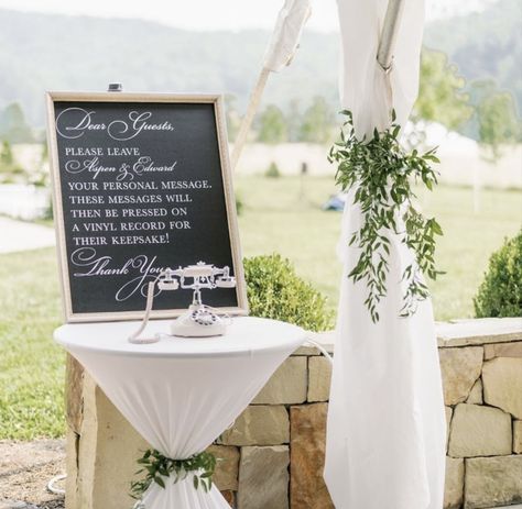 Rustic Wedding Table Setting, Unique Guest Book Alternatives, Wedding Guest Book Ideas, Wedding Phone, Wedding Guest Book Table, Guest Book Ideas, Audio Guest Book, Wedding Guest Book Unique, Unique Guest Book