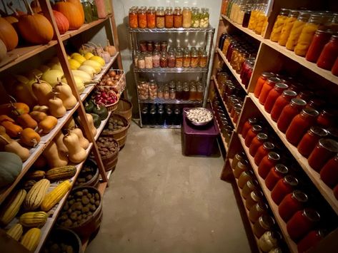 Heather: North Ridge Farm | Harvest 2022 is complete. 🙌🏻 It feels good to wind down for the year. I love to step back and admire the fruit of all that labor! It can… | Instagram Cold Room Pantry, Fantasy Country, Food Storage Rooms, Canning Kitchen, The Thick Of It, Vegetable Harvest, Pantry Room, Wood Shavings, Root Cellar