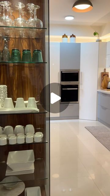 Grocery Unit In Kitchen, Crockery Organisation Ideas, Corner Pantry Unit, Kitchen With Pantry In Corner, Corner Pantry In Kitchen, Corner Crockery Unit Design, Kitchen Almirah Designs, Pantry Unit Design, Kitchen Corner Pantry Ideas