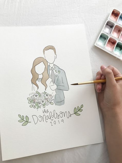 Wedding Watercolor Painting, Portraits Sketch, Wedding Portraits Family, Family Watercolor, Painting Wedding, Wedding Drawing, Wedding Portrait Poses, Wedding Watercolor, Custom Watercolor Portrait