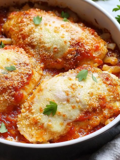 Chicken Parmesan Bake Parmasean Chicken Recipe, Chicken Parmesan Recipe Easy Baked, Baked Chicken Parmesan Casserole, Chicken Parm Bake, Chicken Parmesan Bake, Parmesan Chicken Bake, Easy Baked Chicken Parmesan, Parmesan Baked Chicken, Oven Baked Chicken Parmesan Recipe