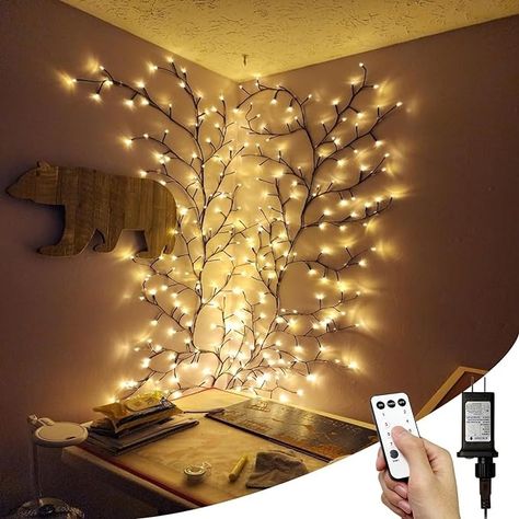 Amazon.com: NIDISETPJAS Enchanted Willow Vine Lights with Remote, Christmas Swags Decorations Indoor Room Decor, 18 Branches 144 LEDs Lighted Willow Vine Lights for Walls Bedroom Home Decor : Home & Kitchen Vine Lights, Enchanted Forest Decorations, Unique Christmas Decorations, Christmas Swags, Decorating With Christmas Lights, Creative Wall, Inspiration Wall, Vintage Wall Decor, Tree Lighting