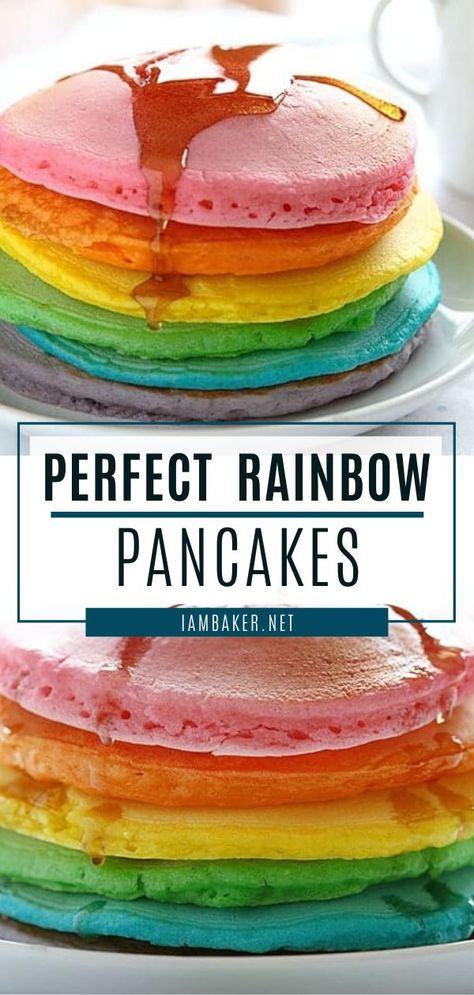 Kid Pancake Ideas, Kids Birthday Breakfast Ideas, Birthday Breakfast Kids, Fun Kid Breakfast, Birthday Foods, Rainbow Pancakes, Kids Pancakes, Easter Food Appetizers, Rainbow Desserts