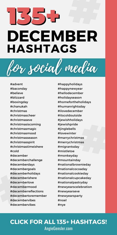 If you’re looking for some of the most popular December hashtags for social media – or need help creating content for your social media channels– we’ve got you covered. From trending and popular hashtags to easy-to-rank hashtags, we’ve got everything you need to get your content found and grow your following on social media. Hastag Instagram, List Of Hashtags, Hashtag Ideas, Podcast Website, Tiktok Marketing, Facebook Tips, Human Rights Day, Linkedin Tips, Trending Hashtags