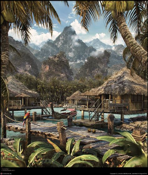 Coconut Bay by Jaroslav Čermák | 3D | CGSociety Fantasy Village, Fantasy Town, Location Inspiration, Fantasy Island, Landscape Concept, Fantasy City, Fantasy Setting, Fantasy Places, Fantasy Art Landscapes