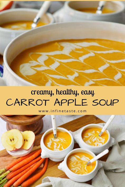 Carrot Fall Recipes, Fall Blended Soups, Soups For September, Carrot Recipes Soup, Carrot And Apple Soup, Carrot Apple Ginger Soup, Apple Pumpkin Soup, Soup Recipes Pureed, Carrot Apple Soup Recipes