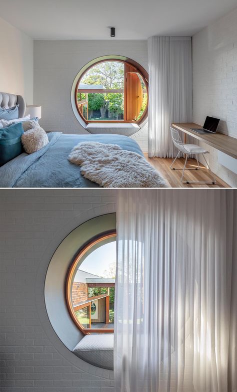 Round Window Bedroom, Round Room Design, Modern House Window Design, Round Window Seat, Window Bedroom Design, Round Windows Ideas, House With Round Windows, Round Window Ideas, Window Design For Bedroom