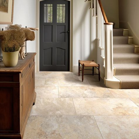 Open Plan Flooring Ideas, Limestone Hallway, Room Tiles Floor, Porcelain Superstore, Stone Entryway, Hall Tiles, Gallery Kitchen, Stone Tile Flooring, Tile Floor Living Room