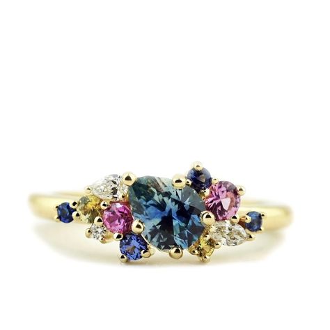 Blue and Pink Sapphire Cluster Ring | Custom Engagement Rings Sapphire Cluster Ring, Canary Diamond, Montana Sapphire Ring, Custom Engagement Rings, Montana Sapphire, Custom Engagement Ring, Blue And Pink, Blue Tones, Cluster Ring