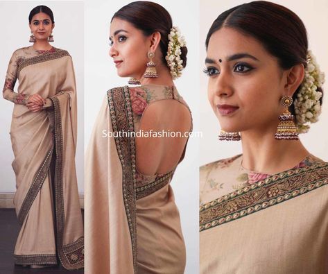 Sabyasachi Full Sleeve Blouse, Gajra Look With Saree, Full Sleeves Blouses Saree, Saree With Gajra Look, Sabyasachi Blouse Back, Full Sleeve Blouse Designs Saree, Full Sleeve Saree Blouse, Border Saree Blouse Designs, Sabyasachi Blouse Designs