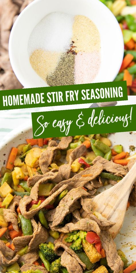 How to make your own Stir Fry Seasoning Mix at Home. Just add Vegetables and Meat. #dinner #recipeideas #stirfryrecipes #steak #seasoning #homemade Stir Fry Spices, Stir Fry Seasoning, Fried Rice Seasoning, Stir Fry Meat, Fry Seasoning, Homemade Stir Fry Sauce, Homemade Stir Fry, Chinese Stir Fry, Asian Spices