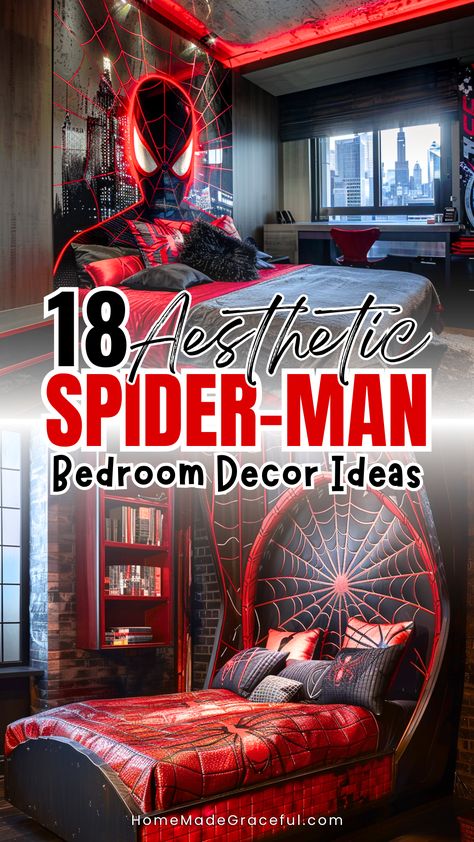 Transform your kid's room into a superhero haven with these Spiderman bedroom ideas. From Marvel Spiderman wallpaper to DIY decor, find simple yet aesthetic ways to create a boy's or girl's dream room. Perfect for toddlers to teens, these superhero bedroom ideas will inspire you to make a standout child's room. Add fun wall decorations and unique touches to give your kids the ultimate bedroom decor experience. Spiderman Bedroom Ideas Diy, Spiderman Wall Art Diy, Boys Superhero Bedroom Ideas, Marvel Bedroom Ideas, Spider Man Room Ideas Kids, Spiderman Bedroom Ideas, Men Bedroom Decor Ideas, Spider Man Bedroom Ideas, Spiderman Room Ideas