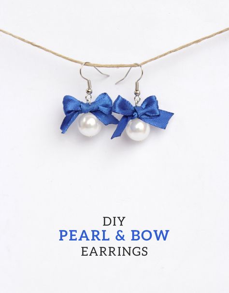 Ribbon Bow Earrings Diy, Ribbon Bow Earrings, Ribbon Earrings Diy, Bow Earrings Diy, Ribbon Earring, Anting Manik, Earrings Diy Handmade, Ribbon Earrings, Pearl Crafts