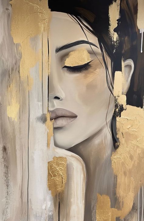 Painted Portraits, Gold Art Painting, Celestial Art, Painting Portrait, Unique Paintings, Beginner Painting, Abstract Canvas Art, Canvas Art Painting, Face Art