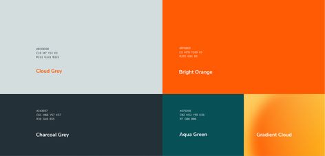 Twopeaks: Branding & Webdesign on Behance Business Color Palette Brand Design, Web Design Color Palette, Force Shield, Cloud Architecture, Orange Web, Black Branding, Brand Identity Colors, Paint Board, Brand Colour Schemes