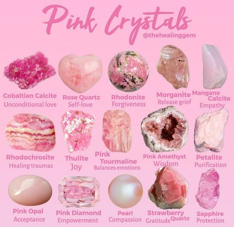 Pink Stones And Crystals, Aphrodite Crystals, Pink Crystal Aesthetic, Pink Magic Aesthetic, Pink Witchcraft, Pink Aura Quartz, Crystal Healing Chart, Aphrodite Goddess, Crystal Aesthetic