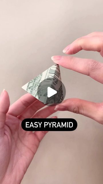 Money Origami Diy, How To Fold Money, Money Origami Easy Step By Step, Money Folding Ideas, Money Folding Ideas Easy, Money Pyramid, Dollar Folding, Oragami Money, Origami Pyramid