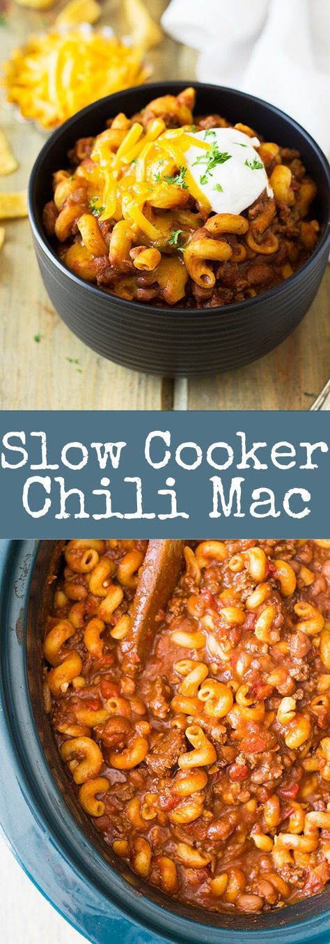 Slow Cooker Chili Mac, Meals Crockpot, Resep Pasta, Chili Mac, Chicken Crockpot, Recipes Beef, Slow Cooker Chili, Crockpot Dishes, Crock Pot Slow Cooker