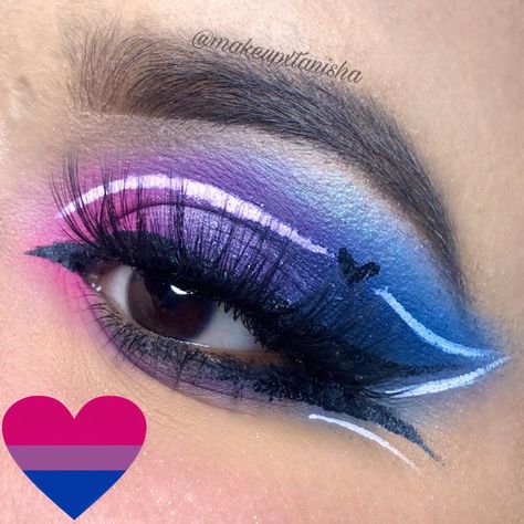 Pride Makeup Ideas Bisexual, Bi Eye Makeup, Bisexual Eye Makeup, Bi Eyeshadow, Lgbtq Makeup Ideas, Bisexual Hair Color, Nonbinary Flag Makeup, Bisexual Flag Makeup, Pride Makeup Ideas Simple