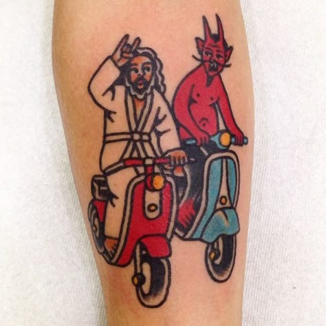 Devil Tattoo, Traditional Tattoo Sleeve, Old School Tattoos, Jesus Tattoo, Jesus Funny, Old School Tattoo Designs, Tattoo Old School, Friendship Tattoos, Tatuaje A Color