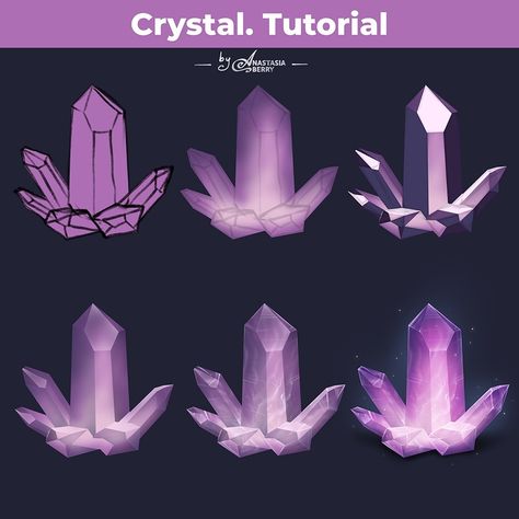 Crystal. Tutorial | Patreon Crystal Ibis Paint Brush, Crystal Digital Art, Draw Crystals, Crystal Drawings, Shading Tips, Crystal Tutorial, Metal Tutorial, Crystal Painting, Crystal Drawing