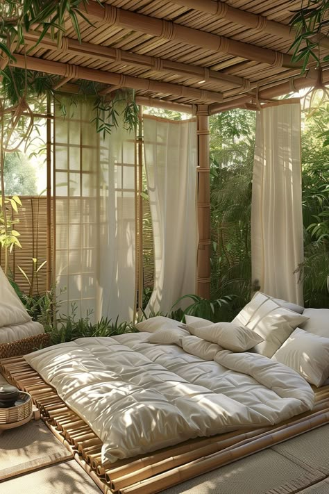 Outdoor Bedroom Ideas - Remodr Bamboo Home, Forest House Interior, Camp Aesthetic, Forest Room Decor, Outdoor Bedroom, Bohemian Bedroom Decor, Dream House Interior, Home Room Design, Home Wallpaper