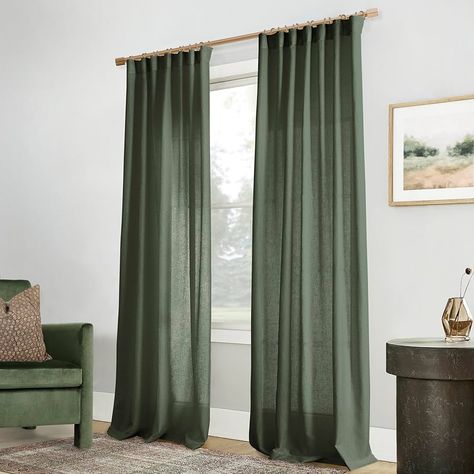 Amazon.com: PANELSBURG Linen Curtains for Living Room 108 Inches Long,Lightweight 9 ft Curtains,Back Tab Dark Green Organic Boho Sheer Curtain Drapes 108 Inch Length for Bedroom 2 Panels Set,Olive Green : Home & Kitchen Green Linen Curtains, Green Curtains Living Room, Green Curtains Bedroom, Olive Green Curtains, Athens Apartment, Hanging Design, Green Curtains, Boho Curtains, Curtains Living