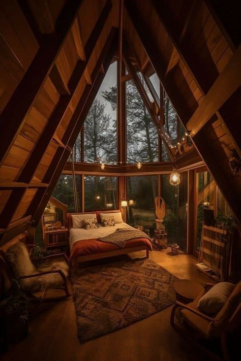 Cabin Aesthetic Interiors, Aesthetic Cabin, Cabin Homes Interior, Cabin Aesthetic, Modern Luxury Bedroom, A Frame House, Tiny House Cabin, Forest House, Dream House Interior