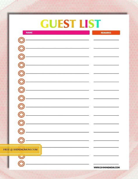 printable-guest-list Party Planning Checklist Printable, Party Planner Template, Guest List Template, Wedding Guest List Template, Wedding Checklist Printable, Wedding Reception Guest, Party Planning Checklist, Birthday Party Planner, About Blank