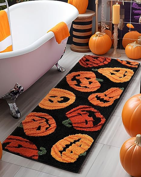 Halloween Runner, Long Bath Mat, Funny Bedroom, Halloween Bathroom Decor, Fall Decor Bedroom, Thanksgiving Home Decor, Bath Runner Rugs, Fall Bathroom, Bathroom Runner Rug