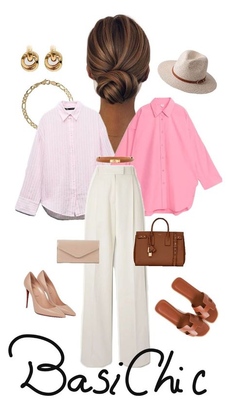 Outfit para mostrar a versatilidade de um guarda-roupa inteligente, usando a Calça de Alfaiataria como base de um look coordenado com 2 opções de camisa coloridas. Neste caso, uma lisa e outra listrada; ambas na cor Rosa. Tendo uma base neutra, ambas poderiam ser substituídas por qualquer outra cor. Summer Basics, Look Chic