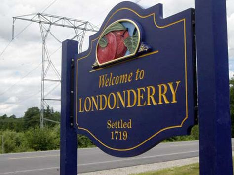 Irish place names in the US: Derry and Londonderry, New Hampshire. Domino Harvey, Apple City, State Signs, Our Birthday, Cork Ireland, Airport Transportation, Londonderry, America And Canada, Place Names