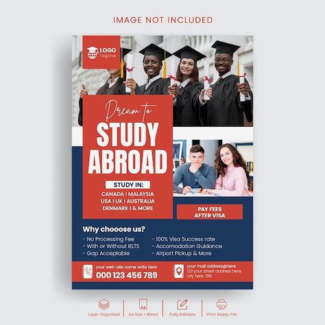 Study abroad flyer or university admissi... | Premium Vector #Freepik #vector #poster #higher-education #flyer-template #print-ready Education Posters Design, University Flyer Design Inspiration, Flyer Design Education, University Admission Poster, University Flyer Design, College Flyer Design, University Brochure Design, College Admission Poster, College Poster Design