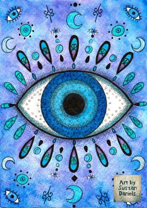 The Evil Eye, Watercolour Art, Evil Eye, United Kingdom, Etsy Uk, Purple, Blue, Art