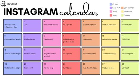 How to Create an Instagram Content Calendar for Your Business (+ Downloadable Template) [Infographic] | Brafton Instagram Content Calendar, Editorial Calendar Template, Blog Content Calendar, Instagram Calendar, Content Calendar Template, Calendar Examples, Social Media Posting Schedule, Calendar Layout, Social Media Content Calendar