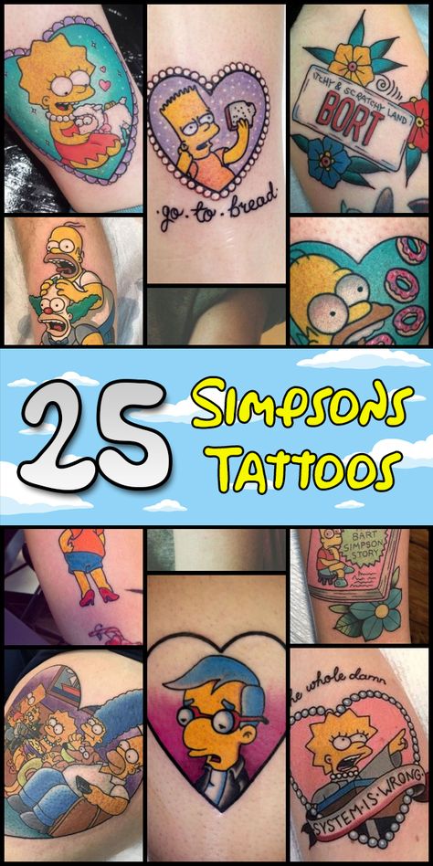 Simpsons Tattoo Sleeve, Blinky Simpsons Fish Tattoo, Lisa And Bart Simpson Tattoo, The Simpsons Tattoo Ideas, Simpsons Flash Tattoo, Simpsons Tattoo Ideas, Simpson Tattoo Ideas, Bart And Lisa Tattoo, Lisa Simpson Tattoo