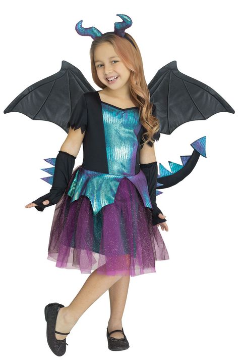 Your toddler can become a magical, dark dragon when she wears this costume! This costume will transport any fantasy lover to a magical world. It is perfect for Halloween, birthday parties, renaissance faires, and more! She will love her cool, new cos Girls Dragon Costume, Mystical Dragon, Dragon Kid, Book Week Costume, Dark Lavender, Dragon Costume, Dragon Girl, Skate Party, Toddler Costumes