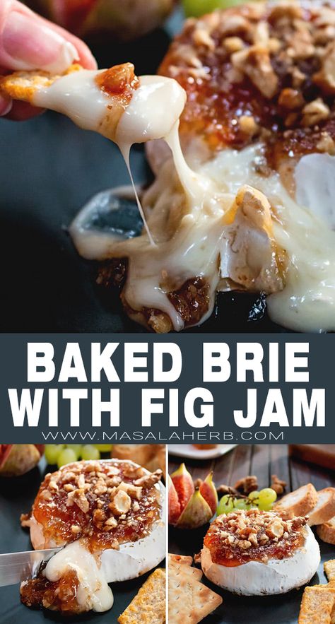 Baked Brie Fig Jam, Brie Fig Jam, Baked Brie With Fig Jam, Brie With Fig Jam, Cracker Flavors, Cheese Appetizer, Party Dip, Walnut Recipes, Best Appetizer Recipes